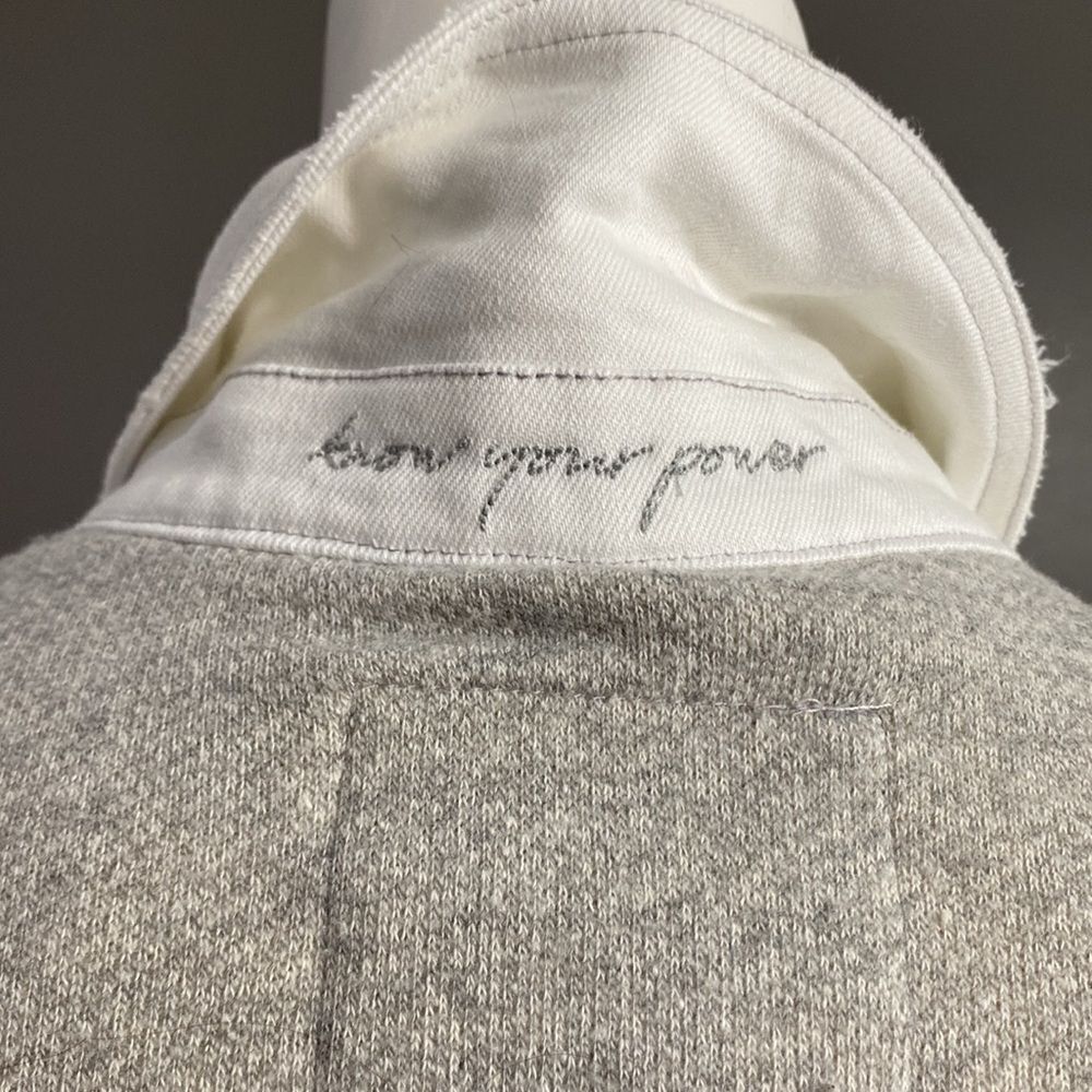 Peace Love World White/Gray Chic Denim Jacket Puff Gray Sleeve Oversized SZ XXS - Picture 8 of 16